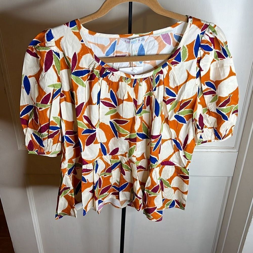 Compania Fantastica Women's Fruit Print Ruffled Top Orange Size Small Nwt - Picture 2 of 6